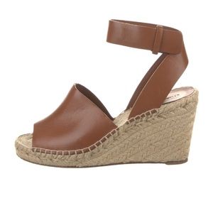 Celine Tan Jute Leather Wrap around Wedge Platform Espadrilles size 37